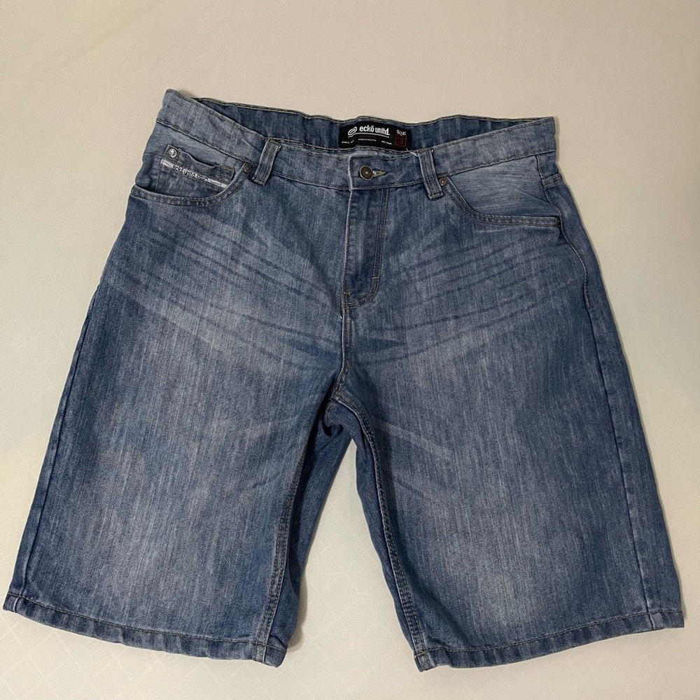 Ecko Unltd Jean Shorts 36 Men‎ Baggy 5-Pocket Design Blue Denim Cotton Polyester